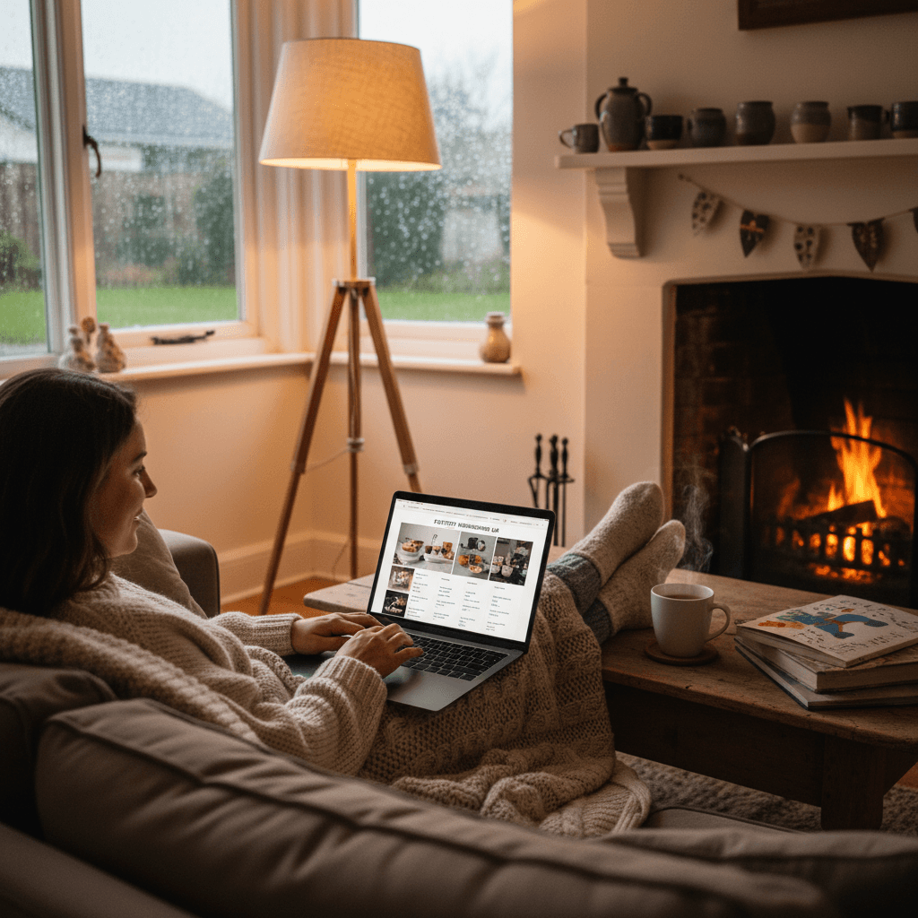 Person choosing and examining pottery pieces in a studio