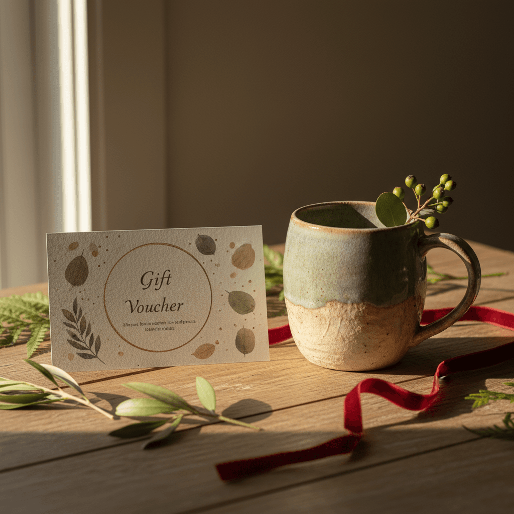 Beautiful wrapped gift with pottery tools and clay as decoration