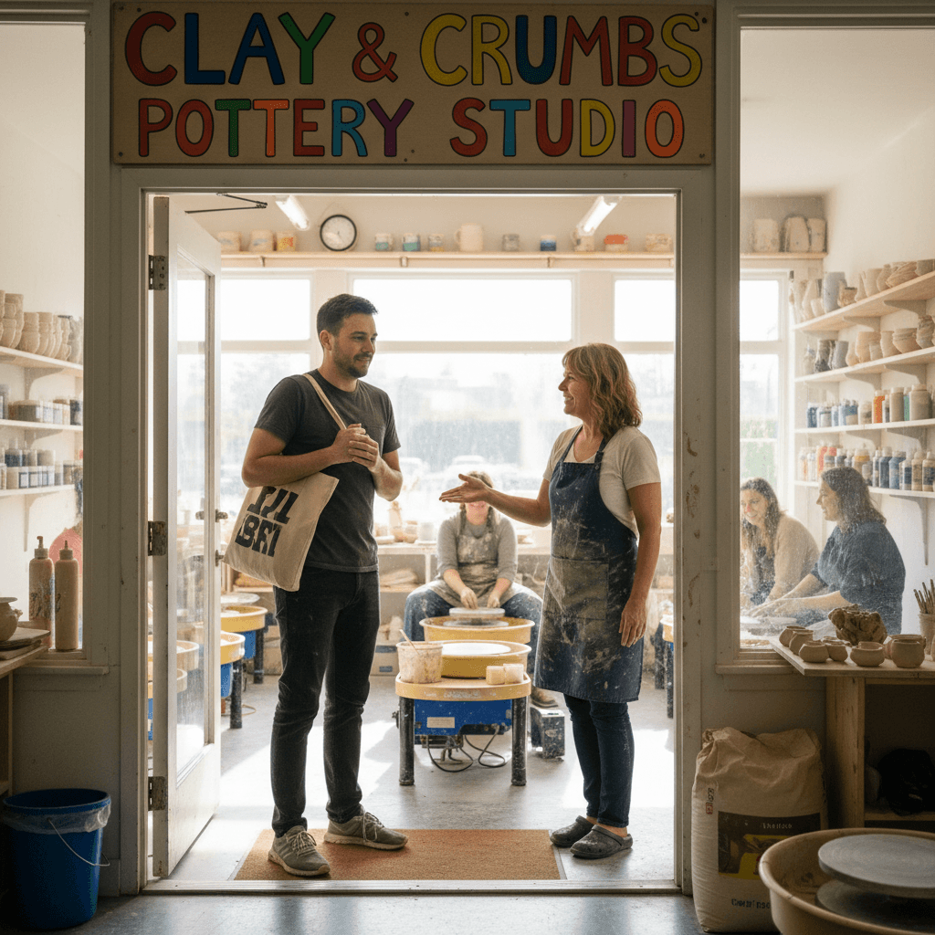 Nervous beginner at their first pottery class